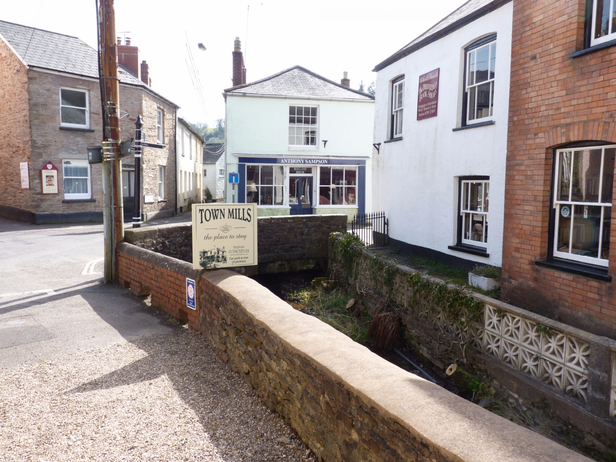The Town Mills sign on the bridge, Dulverton